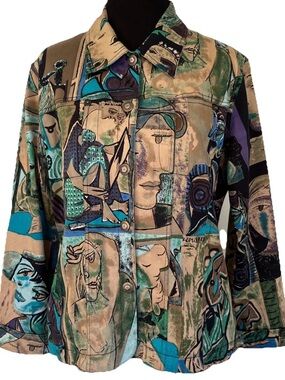 Retro Pop Art Picasso Art to Wear Abstract Statement Jacket Women Cubist